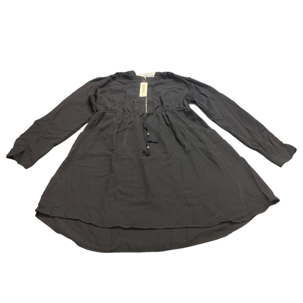Women's Casual  Chiffon dress Shirt  Drawstring Roll-up Blouses Front Zipper